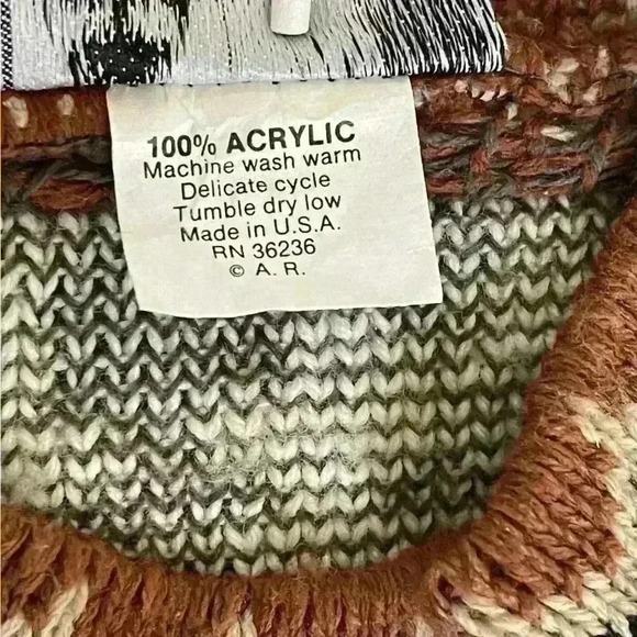 Vintage Charge Aztec Stripe Brown Grandpa Pullover Made in the USA size Large - Picture 4 of 5